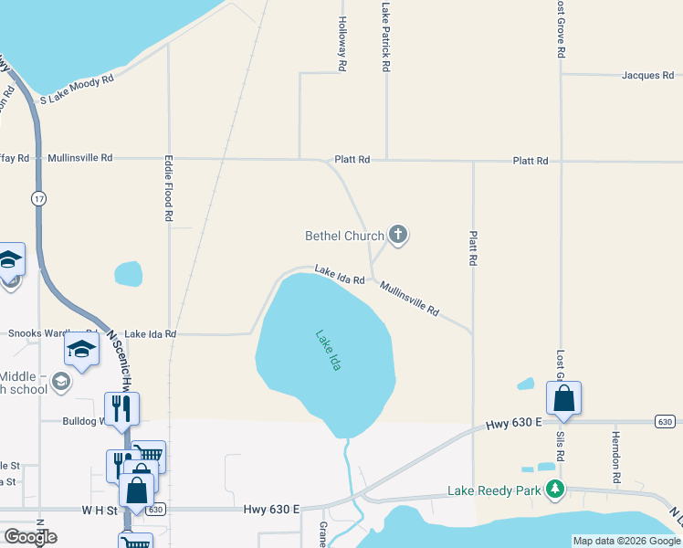 map of restaurants, bars, coffee shops, grocery stores, and more near 206 Lake Ida Road in Frostproof