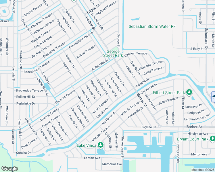 map of restaurants, bars, coffee shops, grocery stores, and more near 1544 Crowberry Lane in Sebastian