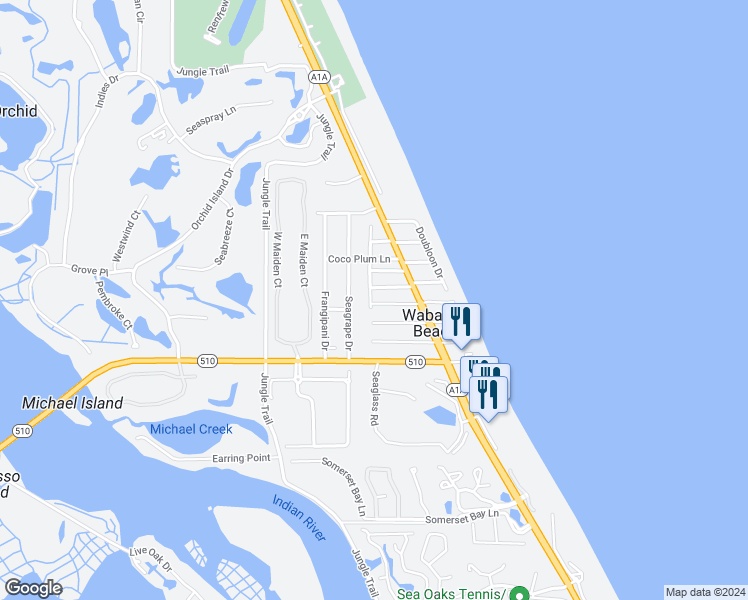 map of restaurants, bars, coffee shops, grocery stores, and more near 1990 Pebble Path in Vero Beach