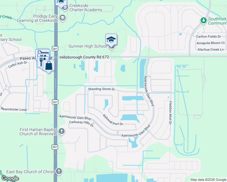 map of restaurants, bars, coffee shops, grocery stores, and more near 10710 Standing Stone Drive in Wimauma