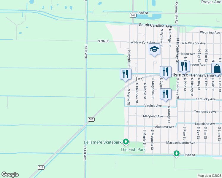 map of restaurants, bars, coffee shops, grocery stores, and more near 13810 County Road 512 in Fellsmere