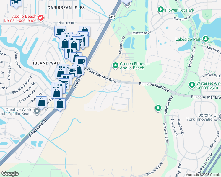 map of restaurants, bars, coffee shops, grocery stores, and more near 6256 Camino Drive in Apollo Beach