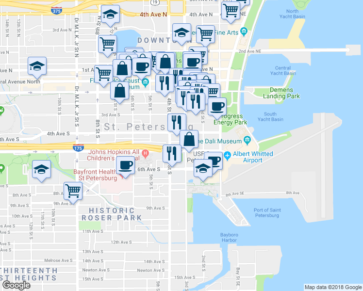 map of restaurants, bars, coffee shops, grocery stores, and more near in St. Petersburg