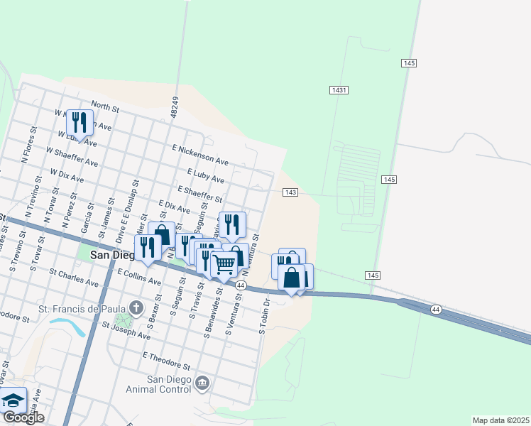 map of restaurants, bars, coffee shops, grocery stores, and more near 502 North Ventura Street in San Diego