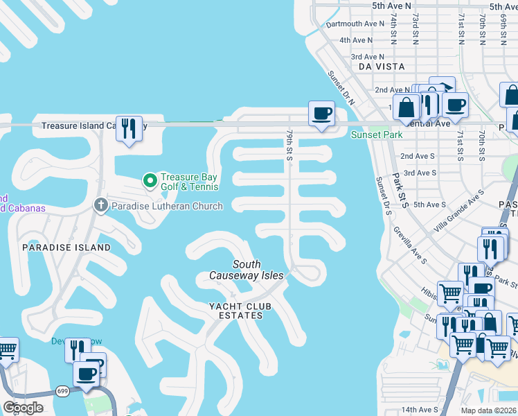 map of restaurants, bars, coffee shops, grocery stores, and more near 7942 3rd Avenue South in St. Petersburg