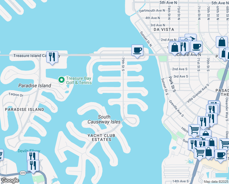 map of restaurants, bars, coffee shops, grocery stores, and more near 7937 3rd Avenue South in St. Petersburg