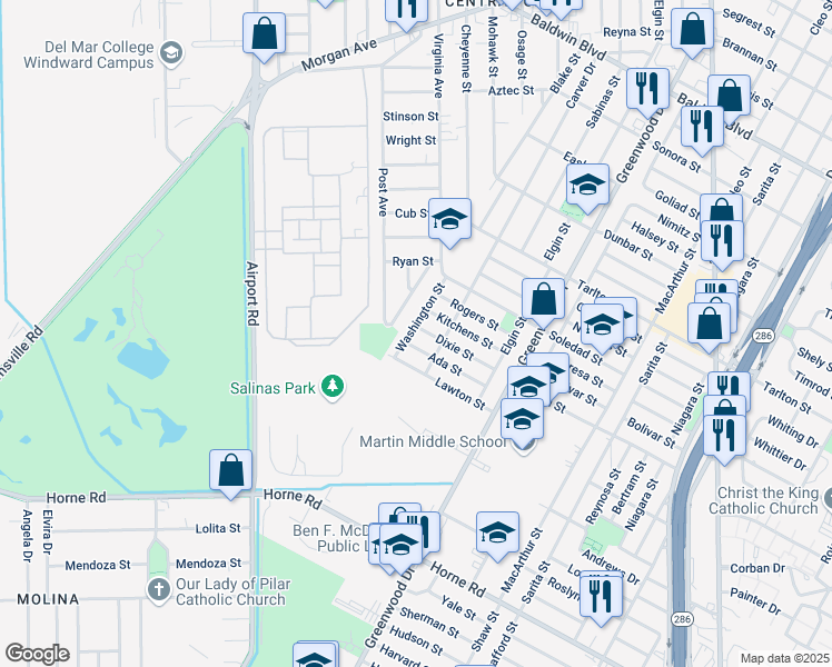 map of restaurants, bars, coffee shops, grocery stores, and more near 1070 Beechcraft Avenue in Corpus Christi