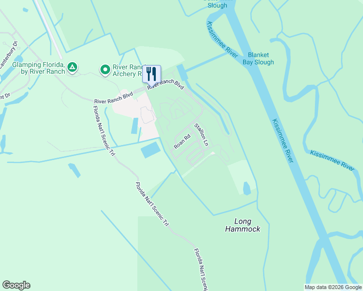 map of restaurants, bars, coffee shops, grocery stores, and more near 30096 River Ranch Boulevard in River Ranch