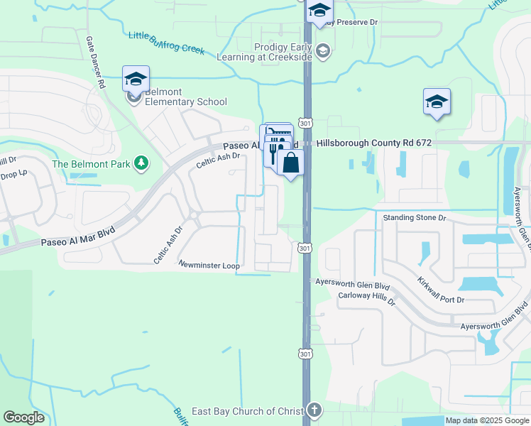 map of restaurants, bars, coffee shops, grocery stores, and more near 10143 Celtic Ash Drive in Ruskin