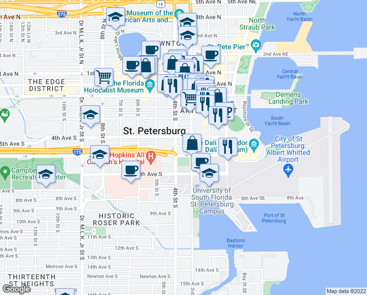 map of restaurants, bars, coffee shops, grocery stores, and more near in St. Petersburg