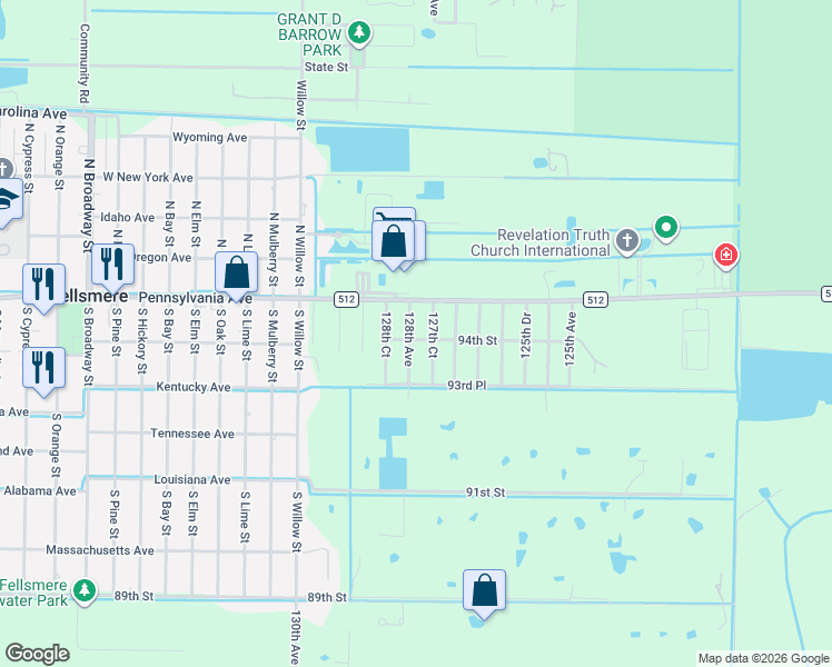 map of restaurants, bars, coffee shops, grocery stores, and more near 9406 128th Avenue in Fellsmere