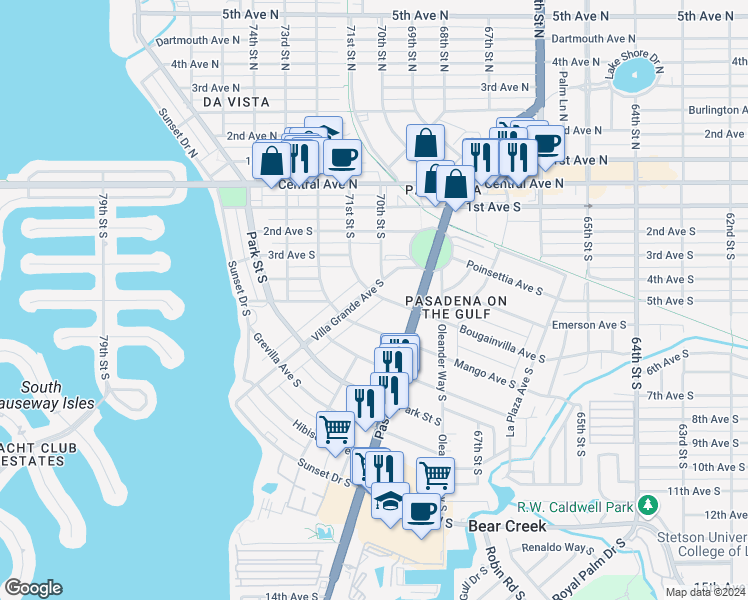 map of restaurants, bars, coffee shops, grocery stores, and more near 400 Villagrande Avenue South in Saint Petersburg