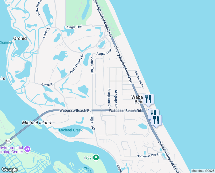 map of restaurants, bars, coffee shops, grocery stores, and more near 9465 Frangipani Drive in Vero Beach