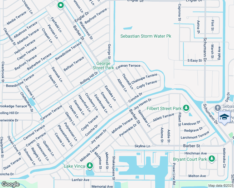 map of restaurants, bars, coffee shops, grocery stores, and more near 1533 Barber Street in Sebastian