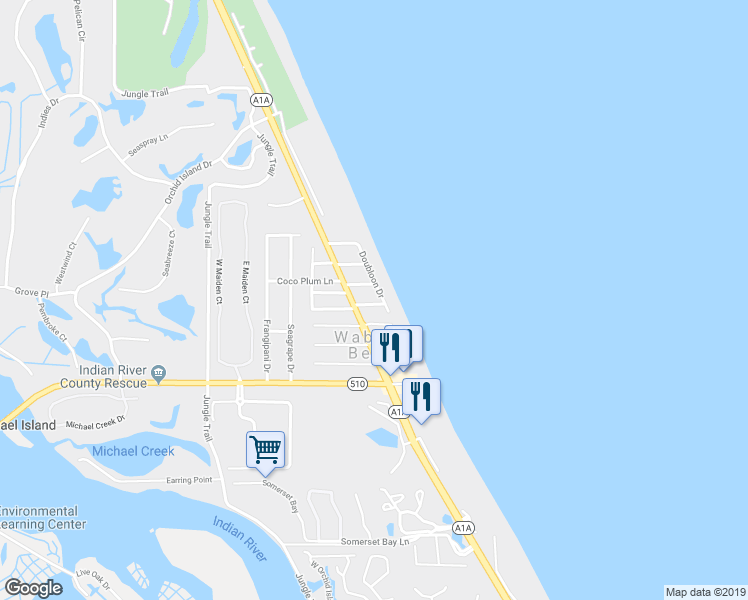 map of restaurants, bars, coffee shops, grocery stores, and more near 1830 Sand Dollar Lane in Vero Beach
