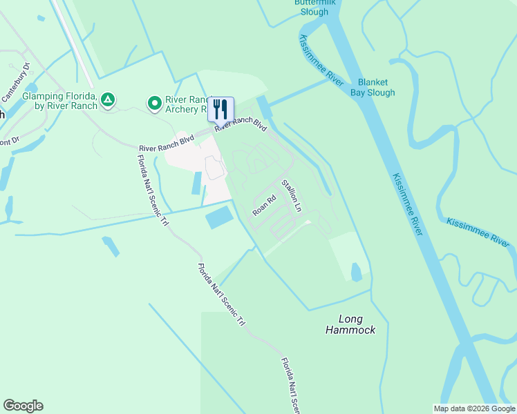 map of restaurants, bars, coffee shops, grocery stores, and more near 30096 River Ranch Boulevard in River Ranch