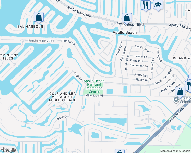 map of restaurants, bars, coffee shops, grocery stores, and more near 6109 Cacao Drive in Apollo Beach