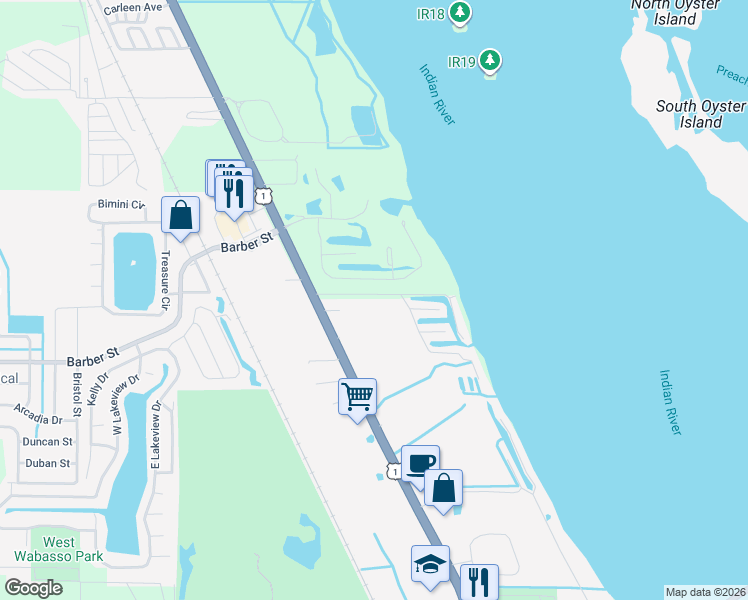 map of restaurants, bars, coffee shops, grocery stores, and more near 5505 95th Street in Sebastian