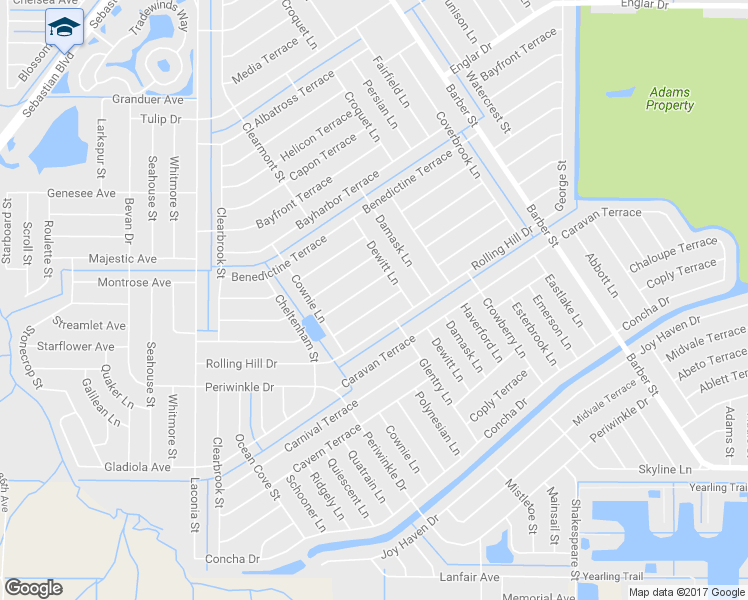 map of restaurants, bars, coffee shops, grocery stores, and more near 633 Browning Terrace in Sebastian