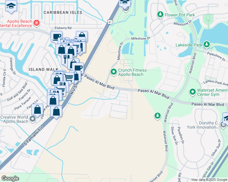 map of restaurants, bars, coffee shops, grocery stores, and more near 6256 Camino Drive in Apollo Beach
