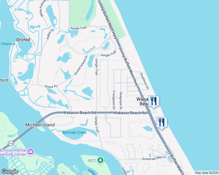 map of restaurants, bars, coffee shops, grocery stores, and more near 9460 East Maiden Court in Vero Beach