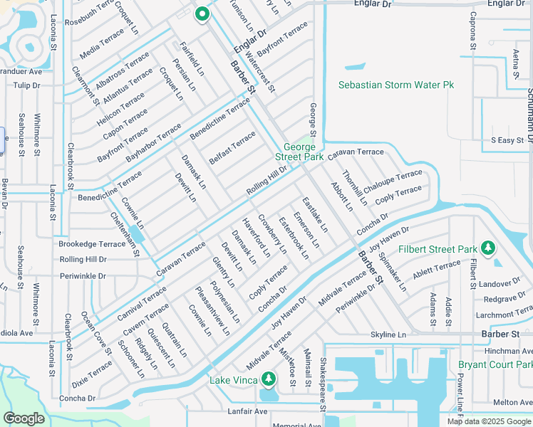 map of restaurants, bars, coffee shops, grocery stores, and more near 1505 Crowberry Lane in Sebastian