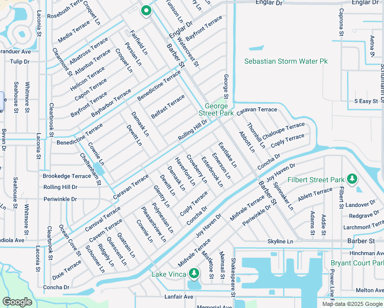 map of restaurants, bars, coffee shops, grocery stores, and more near 1505 Crowberry Lane in Sebastian