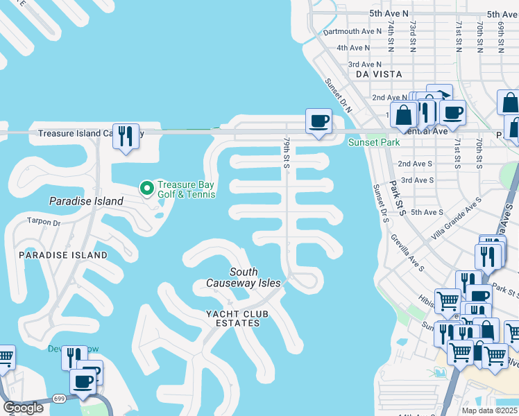 map of restaurants, bars, coffee shops, grocery stores, and more near 7937 3rd Avenue South in Saint Petersburg