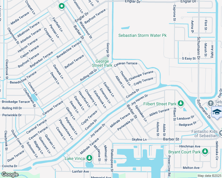 map of restaurants, bars, coffee shops, grocery stores, and more near 1533 Barber Street in Sebastian