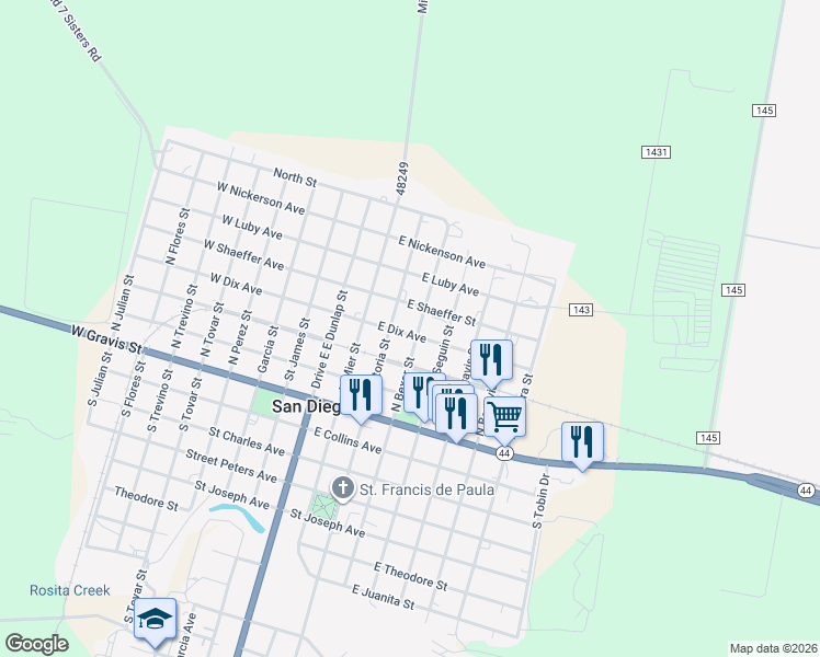 map of restaurants, bars, coffee shops, grocery stores, and more near 309 East Dix Avenue in San Diego
