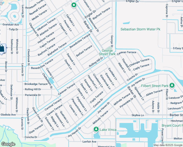 map of restaurants, bars, coffee shops, grocery stores, and more near 1505 Crowberry Lane in Sebastian