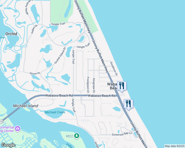 map of restaurants, bars, coffee shops, grocery stores, and more near 9475 Seagrape Drive in Vero Beach