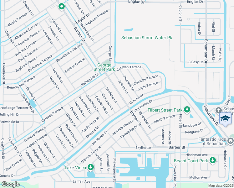 map of restaurants, bars, coffee shops, grocery stores, and more near 1533 Barber Street in Sebastian