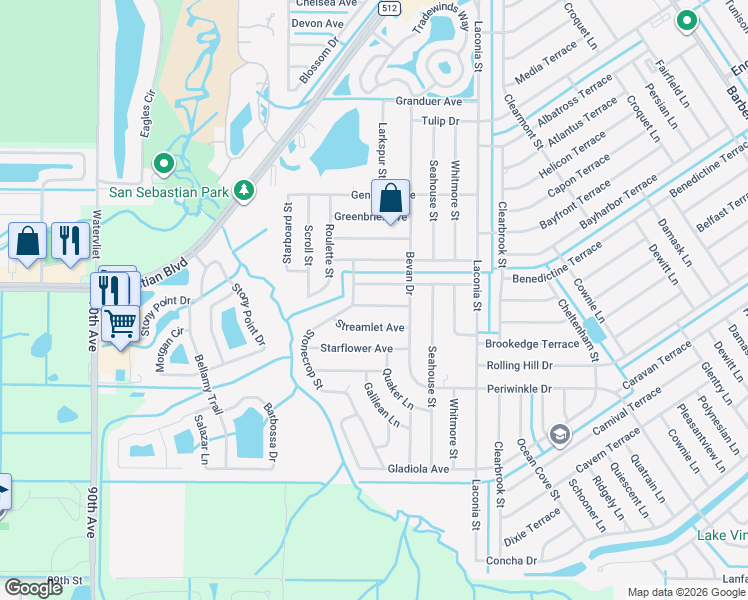 map of restaurants, bars, coffee shops, grocery stores, and more near 963 Sweetbay Avenue in Sebastian