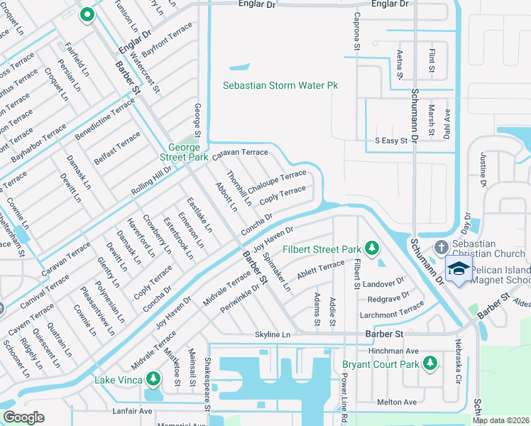 map of restaurants, bars, coffee shops, grocery stores, and more near 173 Concha Drive in Sebastian