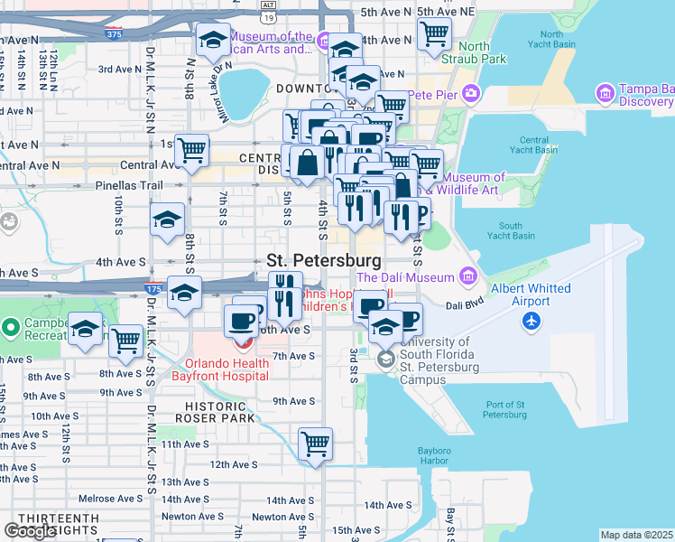 map of restaurants, bars, coffee shops, grocery stores, and more near in St. Petersburg