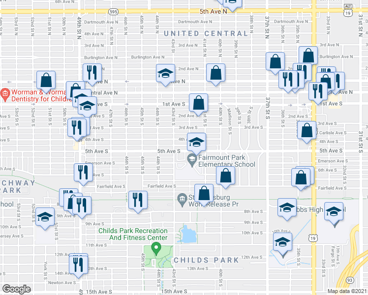 map of restaurants, bars, coffee shops, grocery stores, and more near in St. Petersburg