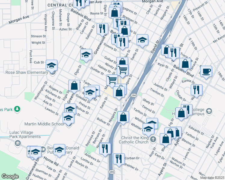 map of restaurants, bars, coffee shops, grocery stores, and more near 3033 South Port Avenue in Corpus Christi