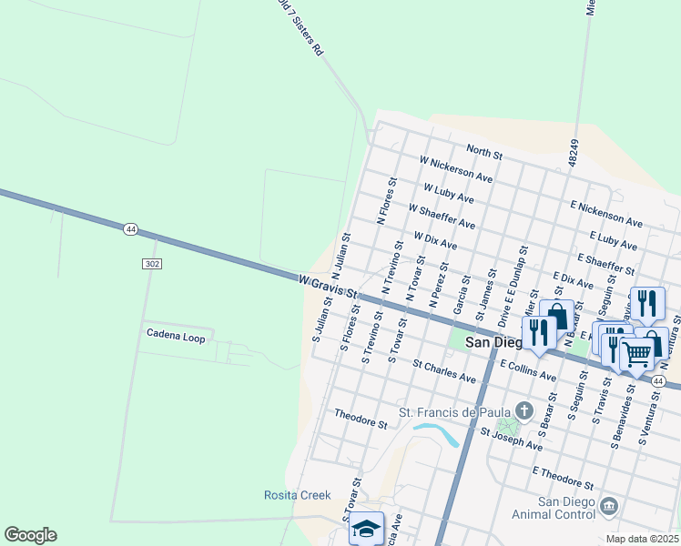 map of restaurants, bars, coffee shops, grocery stores, and more near 800 West Gravis Avenue in San Diego