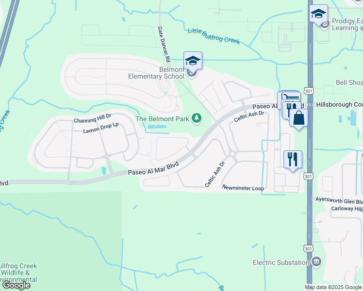 map of restaurants, bars, coffee shops, grocery stores, and more near 9901 Victory Gallop Loop in Ruskin