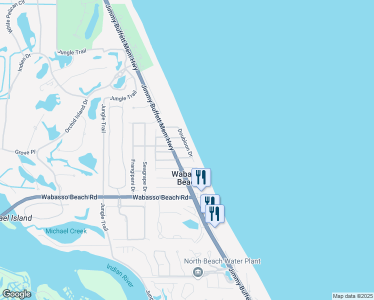 map of restaurants, bars, coffee shops, grocery stores, and more near 1811 East Sandpiper Road in Vero Beach