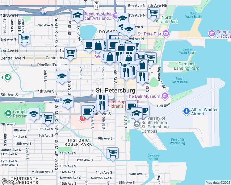 map of restaurants, bars, coffee shops, grocery stores, and more near 400 4th Street South in St. Petersburg