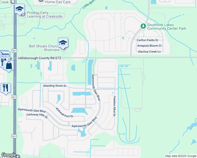 map of restaurants, bars, coffee shops, grocery stores, and more near 11102 Carrick Stone Street in Wimauma