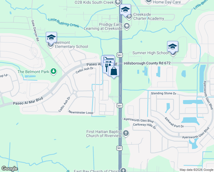 map of restaurants, bars, coffee shops, grocery stores, and more near 14323 Easy Goer Street in Sun City Center