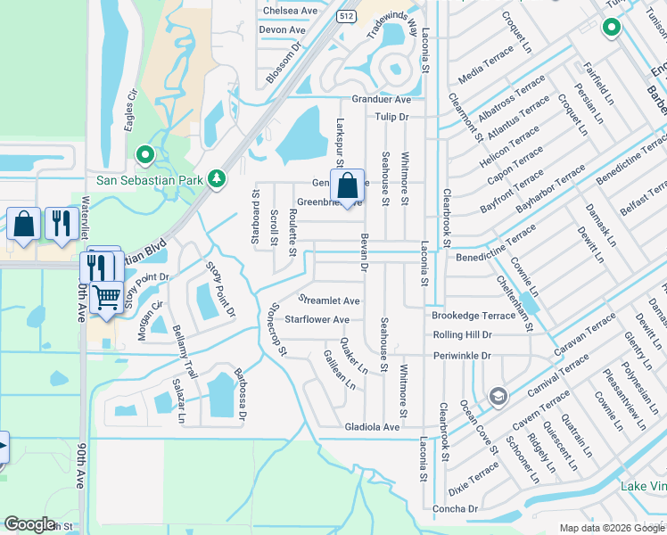 map of restaurants, bars, coffee shops, grocery stores, and more near 963 Sweetbay Avenue in Sebastian