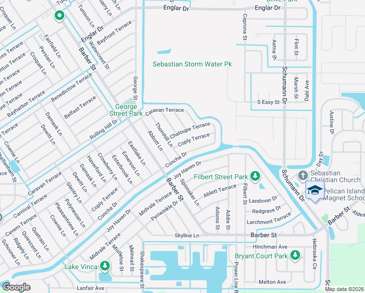 map of restaurants, bars, coffee shops, grocery stores, and more near 173 Concha Drive in Sebastian