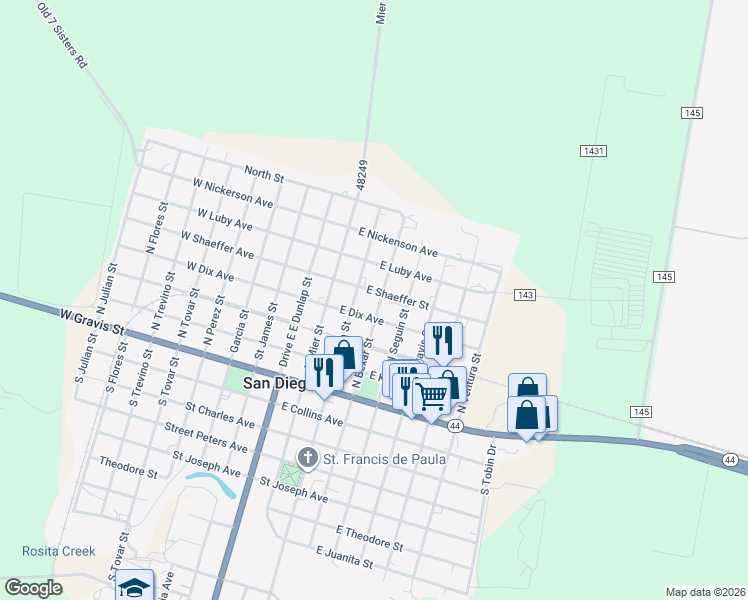 map of restaurants, bars, coffee shops, grocery stores, and more near 309 East Dix Avenue in San Diego