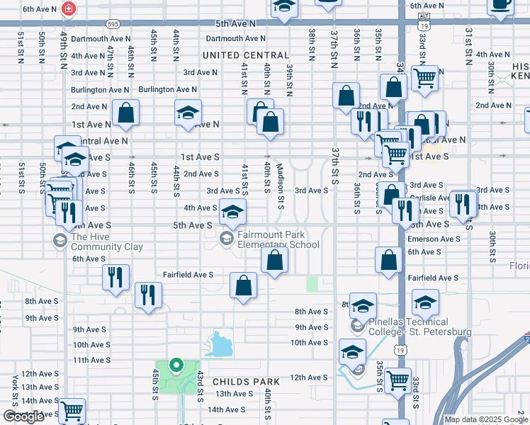 map of restaurants, bars, coffee shops, grocery stores, and more near in St. Petersburg