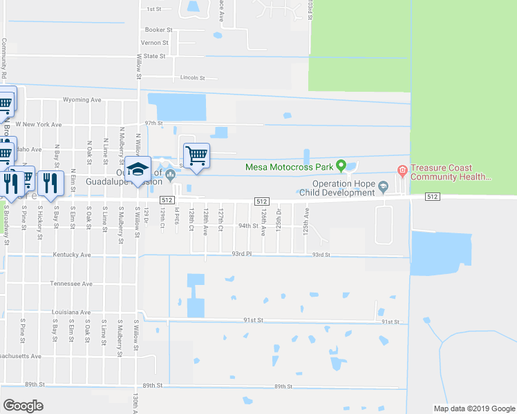map of restaurants, bars, coffee shops, grocery stores, and more near 9445 126th Avenue in Fellsmere