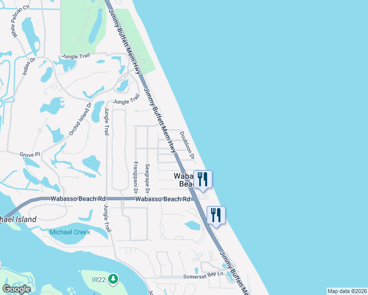 map of restaurants, bars, coffee shops, grocery stores, and more near 1830 East Sandpiper Road in Vero Beach